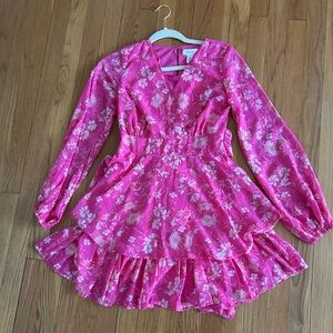 Floral Pink Dress with Long Sleeves xs